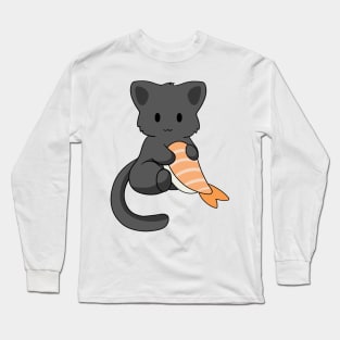 Black Cat with Prawn Sushi Long Sleeve T-Shirt